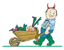 Un jardinier sympathique à tête de diable. 