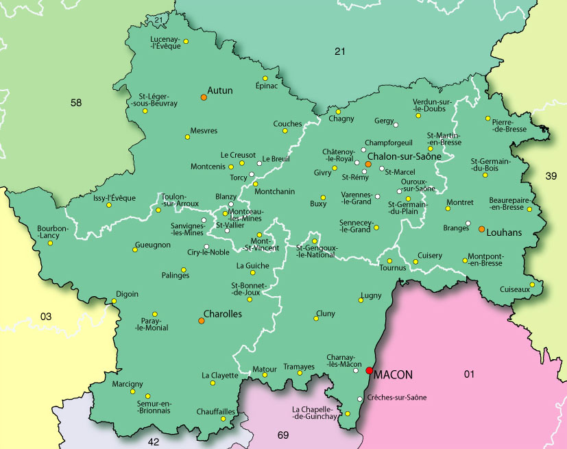 Carte de la Saône-et-Loire