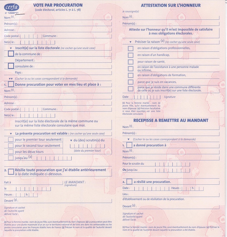 Vote par procuration&nbsp;: formulaire à remplir