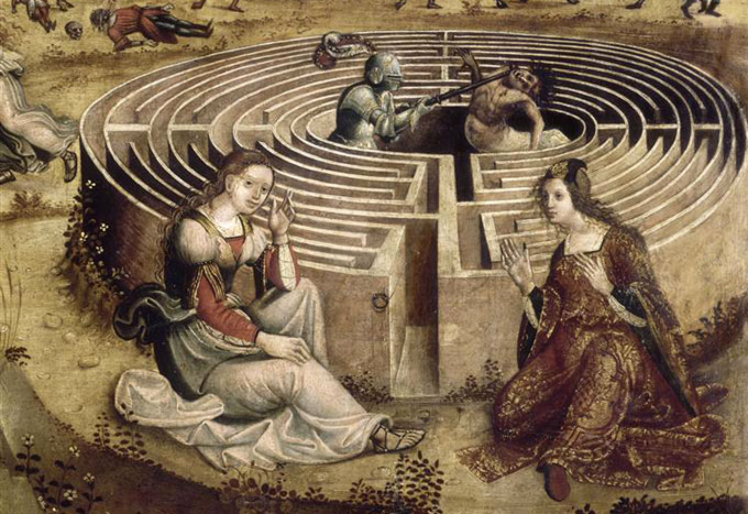Représentation médiévale de la légende de Thésée et du Minotaure, Maître Massini de Campana